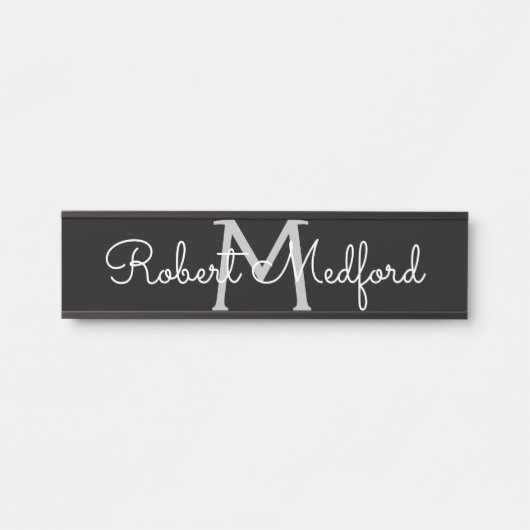 Moderne Zwarte & Witte Monogram Deur Naambord Deurbordje (Voorkant)