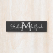 Moderne Zwarte & Witte Monogram Deur Naambord Deurbordje (Voorkant)