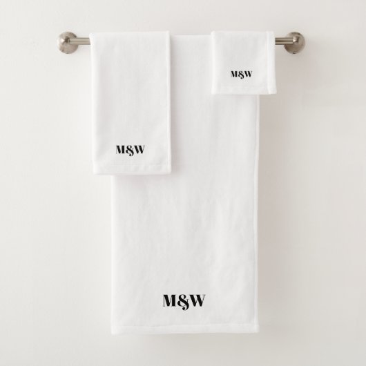 Moderne zwarte witte monogram elegant chic bad handdoek (Insitu)