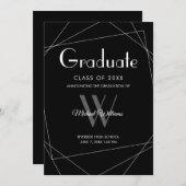 Moderne zwarte witte monogram Geometrische Afstude Aankondiging (Voorkant / Achterkant)