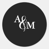 Moderne Zwarte & Witte Monogram Huwelijk Ronde Sticker (Voorkant)