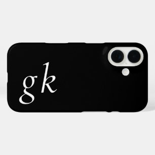 Moderne Zwarte Witte Monogram Naam iPhone 16 Hoesje