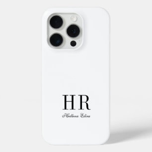 Moderne Zwarte Witte Monogram Naam iPhone 15 Pro Case