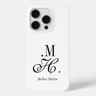 Moderne Zwarte Witte Monogram Naam iPhone 15 Pro Case