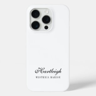 Moderne Zwarte Witte Monogram Naam iPhone 15 Pro Case