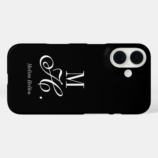 Moderne Zwarte Witte Monogram Naam Case-Mate iPhone Case (Achterkant (horizontaal))