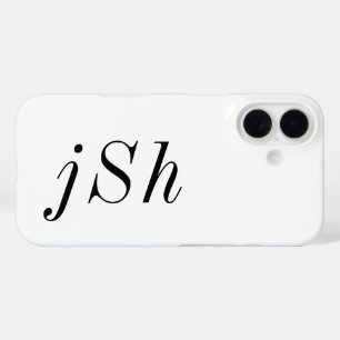Moderne Zwarte Witte Monogram Naam iPhone 16 Hoesje