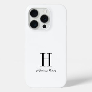 Moderne Zwarte Witte Monogram Naam iPhone 15 Pro Case