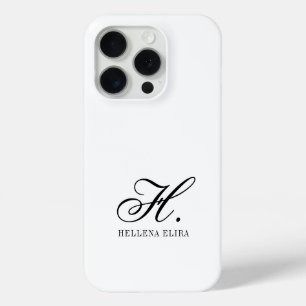 Moderne Zwarte Witte Monogram Naam iPhone 15 Pro Case