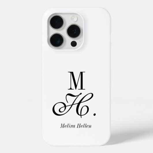Moderne Zwarte Witte Monogram Naam Case-Mate iPhone Case (Achterkant)
