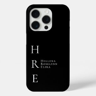 Moderne Zwarte Witte Monogram Naam iPhone 15 Pro Case