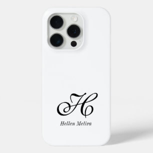 Moderne Zwarte Witte Monogram Naam iPhone 15 Pro Case
