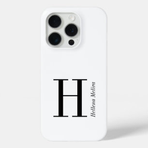 Moderne Zwarte Witte Monogram Naam iPhone 15 Pro Case