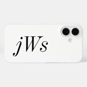 Moderne Zwarte Witte Monogram Naam iPhone 16 Hoesje