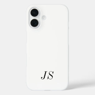 Moderne Zwarte Witte Monogram Naam iPhone 16 Hoesje