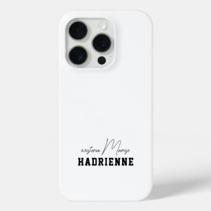 Moderne Zwarte Witte Monogram Naam iPhone 15 Pro Case
