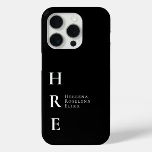 Moderne Zwarte Witte Monogram Naam iPhone 15 Pro Case