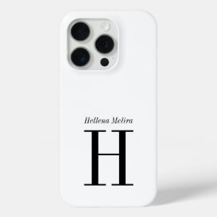 Moderne Zwarte Witte Monogram Naam iPhone 15 Pro Case