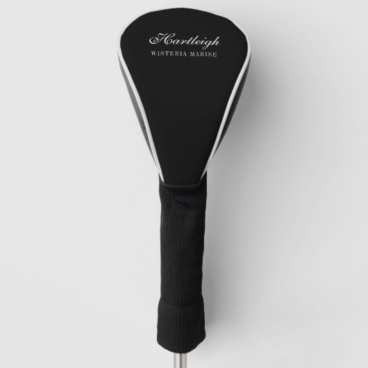 Moderne Zwarte Witte Monogram Naam Golfheadcover (Voorkant)
