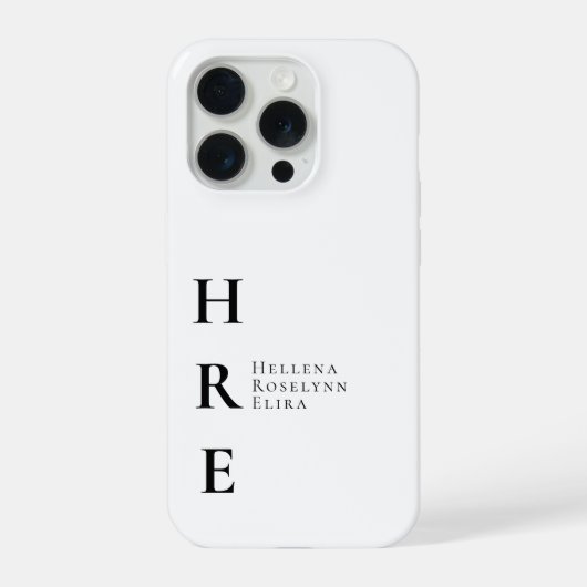 Moderne Zwarte Witte Monogram Naam iPhone Hoesje (Achterkant)