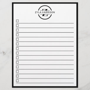 Moderne Zwarte Witte Monogram Naam Takenlijst Flyer