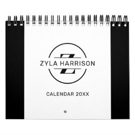 Moderne Zwarte Witte Monogram Naam Takenlijst Kalender
