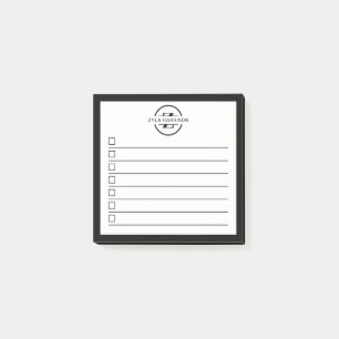 Moderne zwarte witte monogram naam takenlijst post-it® notes