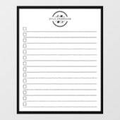 Moderne zwarte witte monogram naam takenlijst raamsticker (Vel)