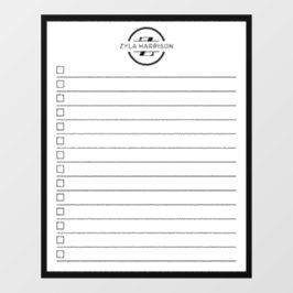 Moderne Zwarte Witte Monogram Naam Takenlijst Raamsticker
