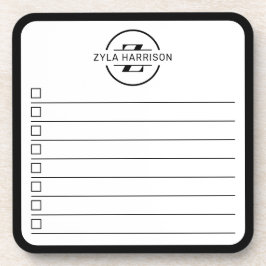 Moderne Zwarte Witte Monogram Naam Takenlijst Whit Bier Onderzetter