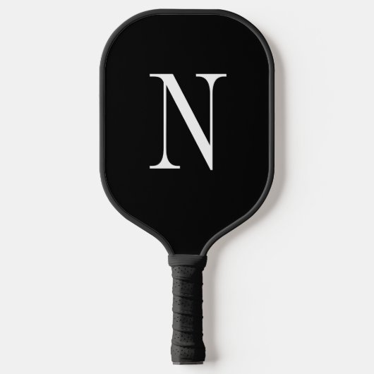 Moderne zwarte & witte monogram Pickleball-paddle Pickleball Paddle (Voorkant)