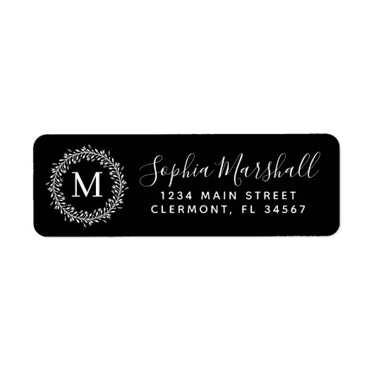 Moderne zwarte witte monogram retournering label (Voorkant)