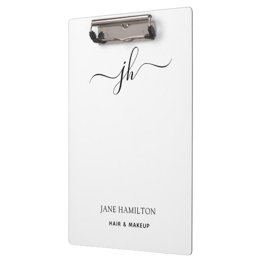 Moderne Zwarte Witte Monogram Script Naam Klembord (Links)