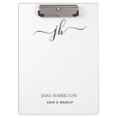 Moderne Zwarte Witte Monogram Script Naam Klembord (Voorkant)