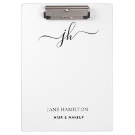 Moderne Zwarte Witte Monogram Script Naam Klembord