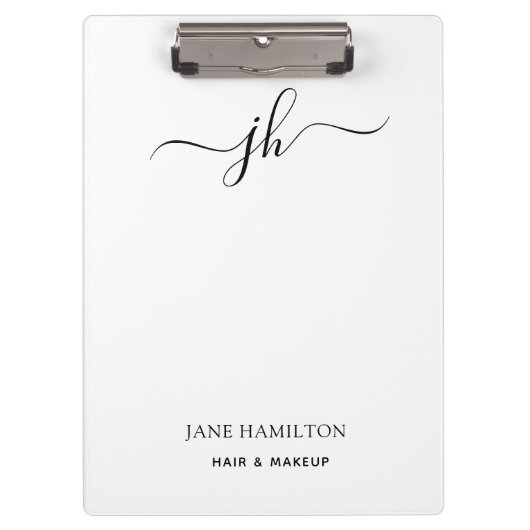 Moderne Zwarte Witte Monogram Script Naam Klembord (Voorkant)