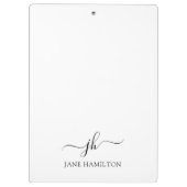 Moderne zwarte witte monogram scriptnaam klembord (Achterkant)