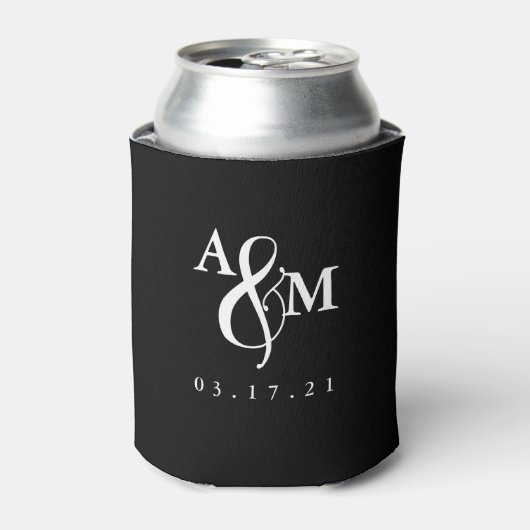 Moderne Zwarte & Witte Monogram Trouw Blikjeskoeler (Blikje Voorkant)