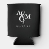 Moderne Zwarte & Witte Monogram Trouw Blikjeskoeler (Voorkant)