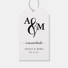 Moderne Zwarte & Witte Monogram Trouw Cadeaulabel