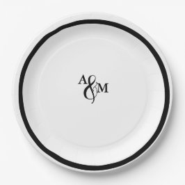 Moderne Zwarte & Witte Monogram Trouw Papieren Bordje
