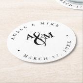 Moderne Zwarte & Witte Monogram Trouw Ronde Kartonnen Onderzetter (Gebogen)