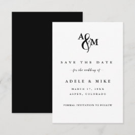 Moderne Zwarte & Witte Monogram Trouw Save The Date