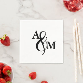 Moderne Zwarte & Witte Monogram Trouw Servet