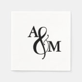 Moderne Zwarte & Witte Monogram Trouw Servet (Voorkant)