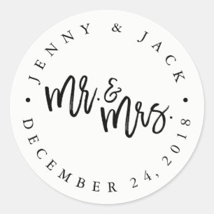 Moderne Zwarte Witte Mr And Mrs Trouwsticker Ronde Sticker