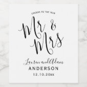 Moderne Zwarte & Witte Mr & Mrs Huwelijk Wijn Etiket (Enkel label)