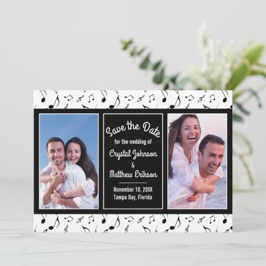 Moderne zwarte witte Muzieknoten Foto opslaan Datu (Staand voorkant)
