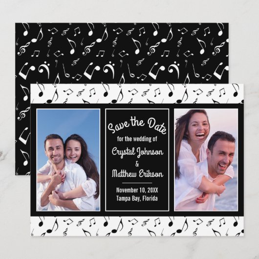 Moderne zwarte witte Muzieknoten Foto opslaan Datu (Voorkant / Achterkant)