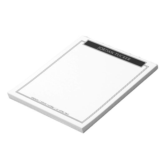 Moderne Zwarte Witte Naambord School Kantoor Notitieblok (Linkerzijde)